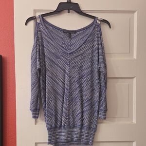 White House Black Market Blue Striped Off-Shoulder Sweatshirt